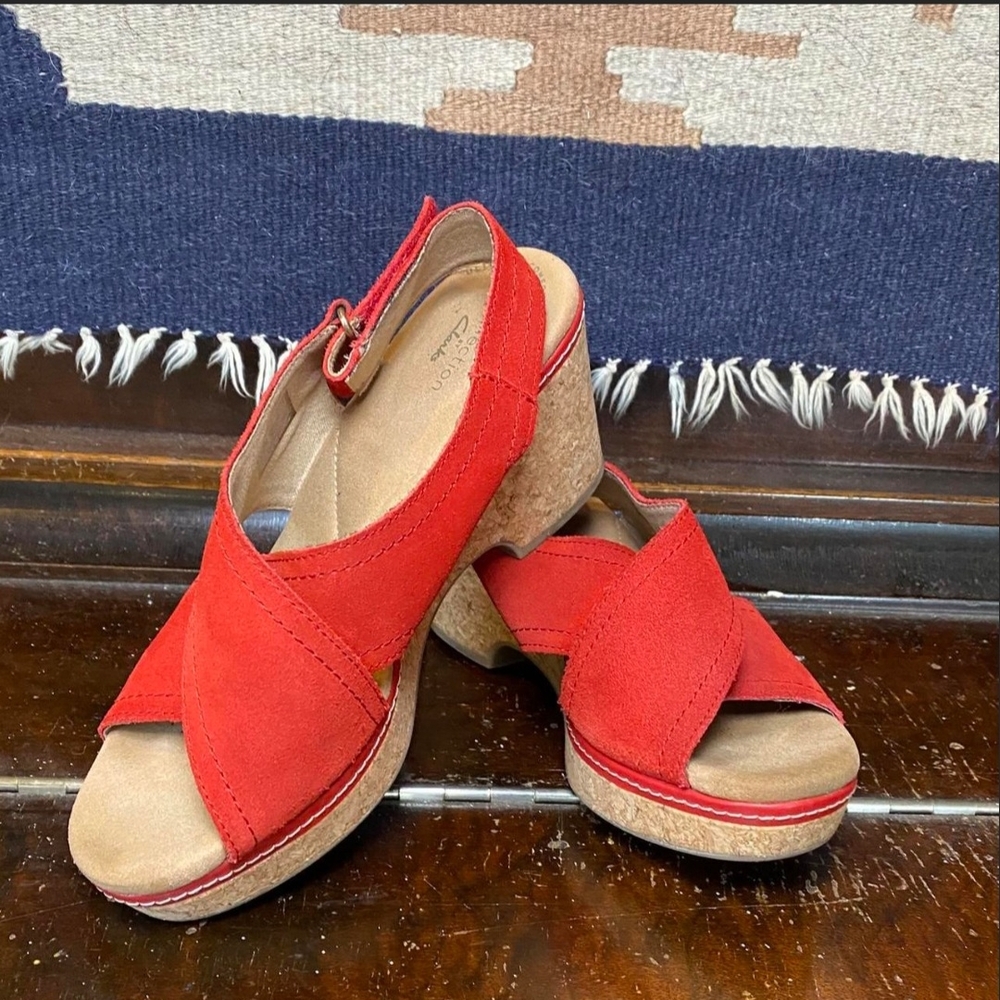 Clarks Red Wedge Sandals for Women